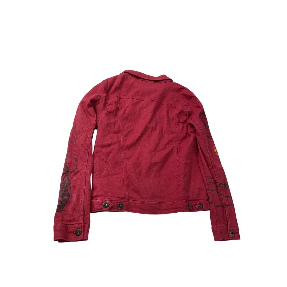 Black Pike Womens Red Denim embroided graphic jacket size M SKU 9178 - Picture 10 of 13